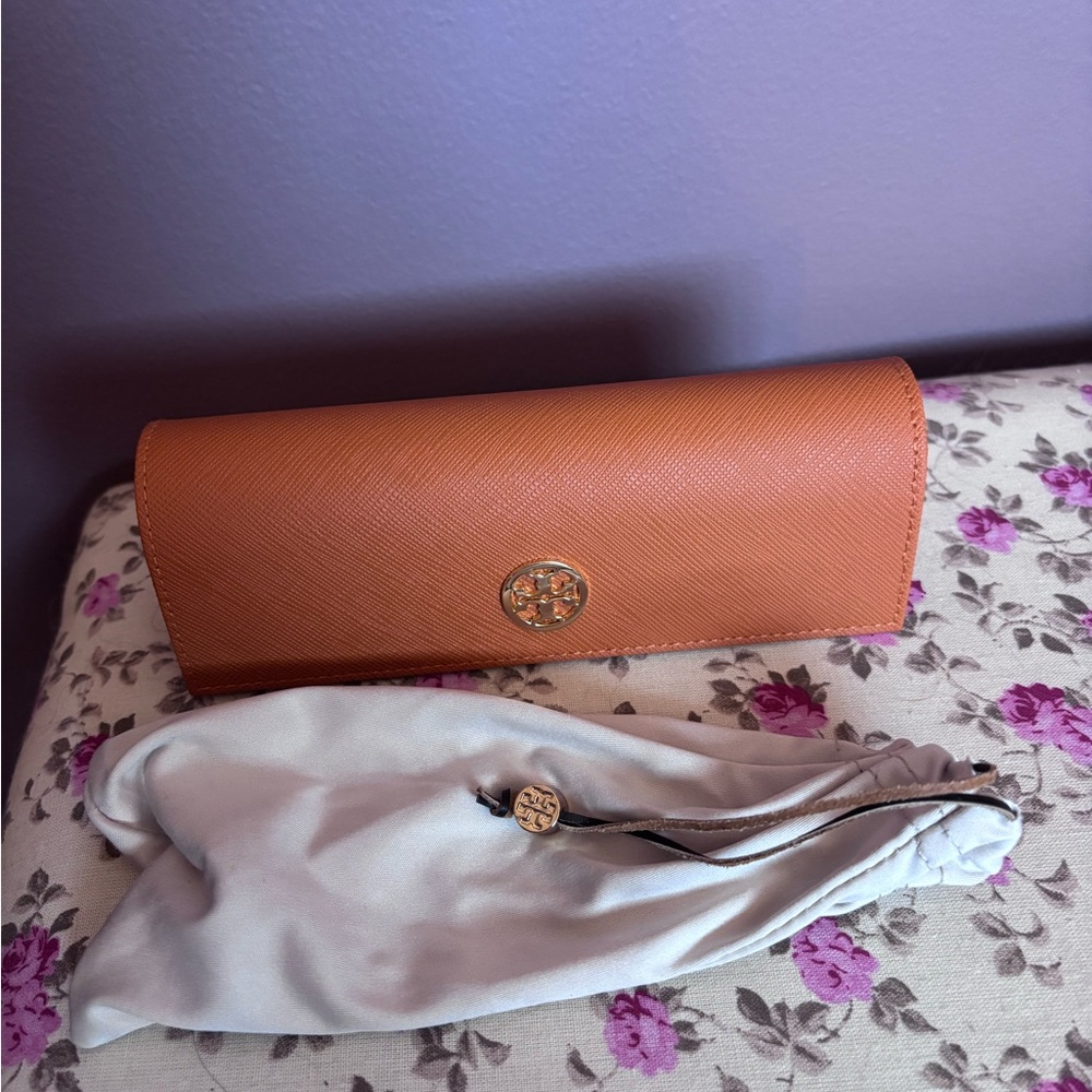 Tory Burch Tan Glasses Sunglasses Case with Gold Logo